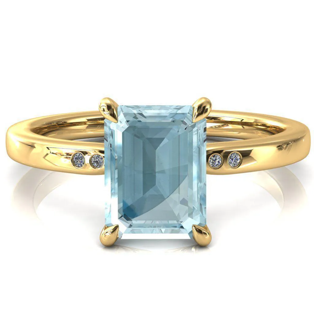 Maise Emerald Aqua Blue Spinel 4 Prong Diamond Accent Engagement Ring