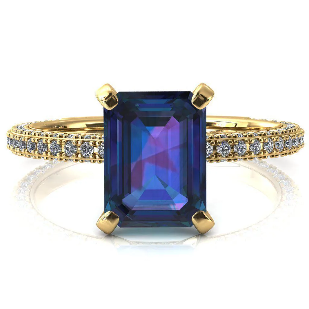 Mariyah Emerald Alexandrite 4 Prong 3/4 Eternity 3 Sided Diamond Shank Engagement Ring