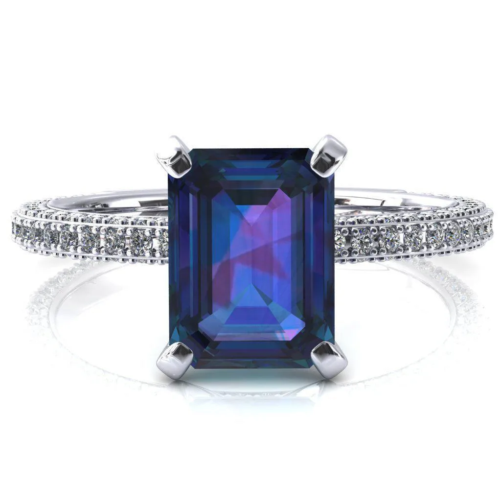Mariyah Emerald Alexandrite 4 Prong 3/4 Eternity 3 Sided Diamond Shank Engagement Ring