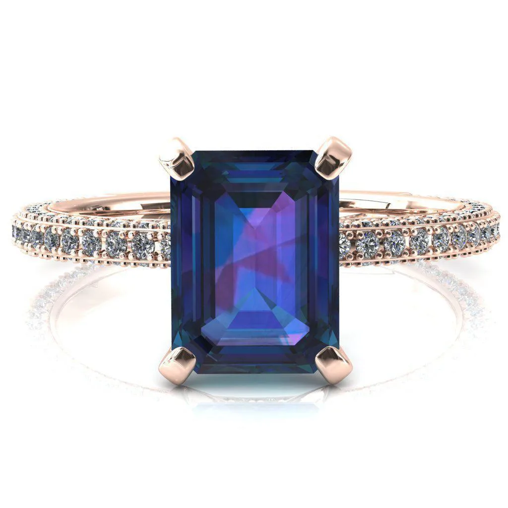 Mariyah Emerald Alexandrite 4 Prong 3/4 Eternity 3 Sided Diamond Shank Engagement Ring