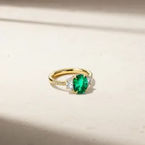 Mark Henry Nouveau Three Stone 18k Yellow Gold Oval Emerald and Diamond Ring