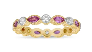 Marquise Pink Sapphire & Round Diamond Bezel Stack Ring