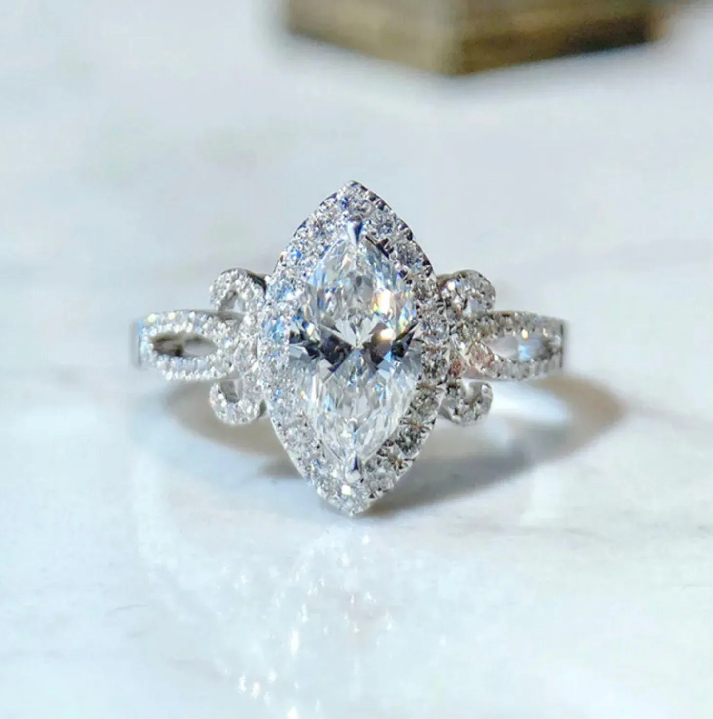 Marquise Wedding Ring | Halo Ring Engagement | Marquise Diamond Engagement Ring | Marquise Ring | Promise Ring | Engagement Ring | Oval Ring