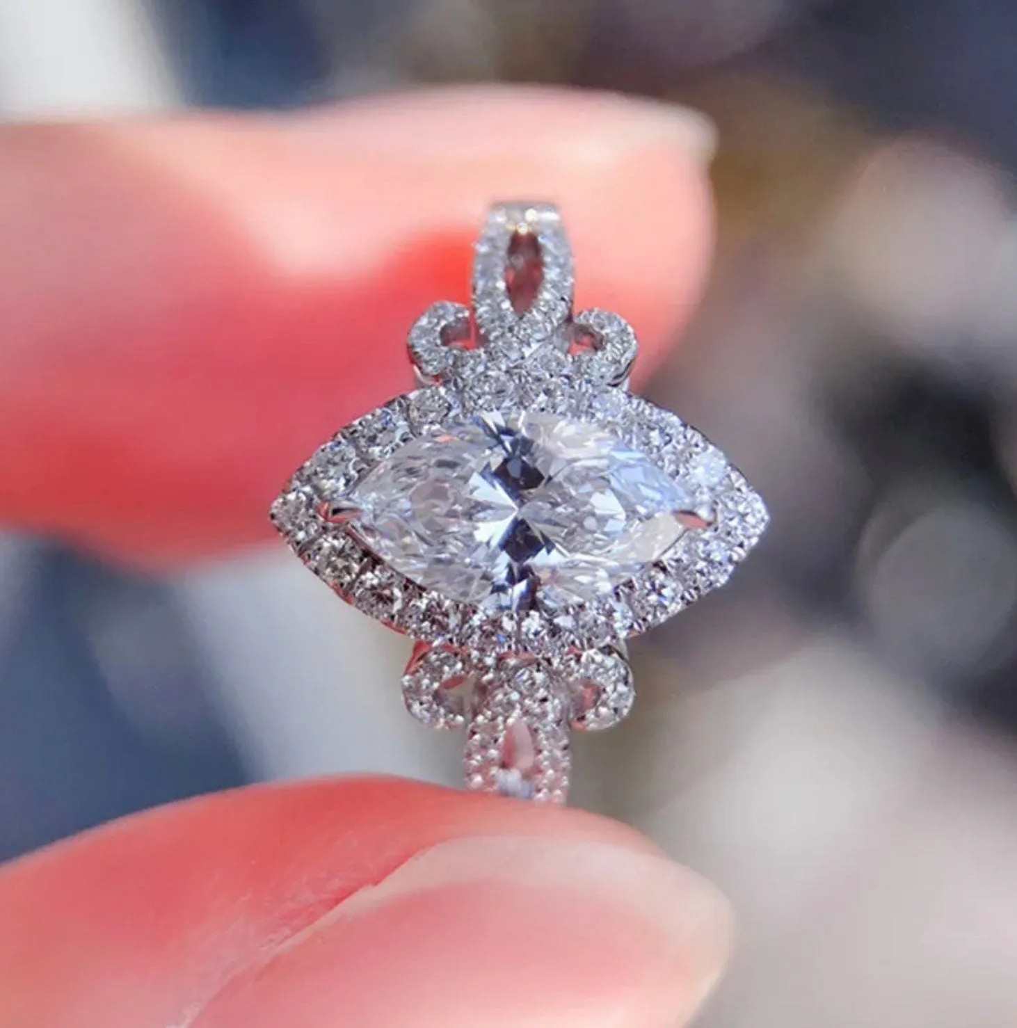 Marquise Wedding Ring | Halo Ring Engagement | Marquise Diamond Engagement Ring | Marquise Ring | Promise Ring | Engagement Ring | Oval Ring