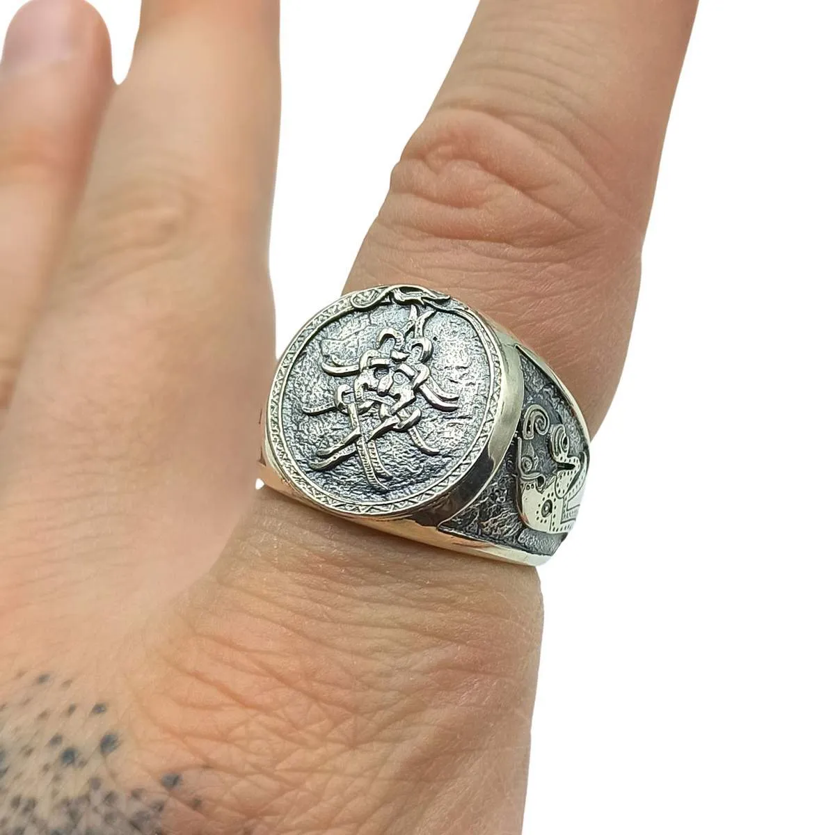 Mask of Odin signet silver ring