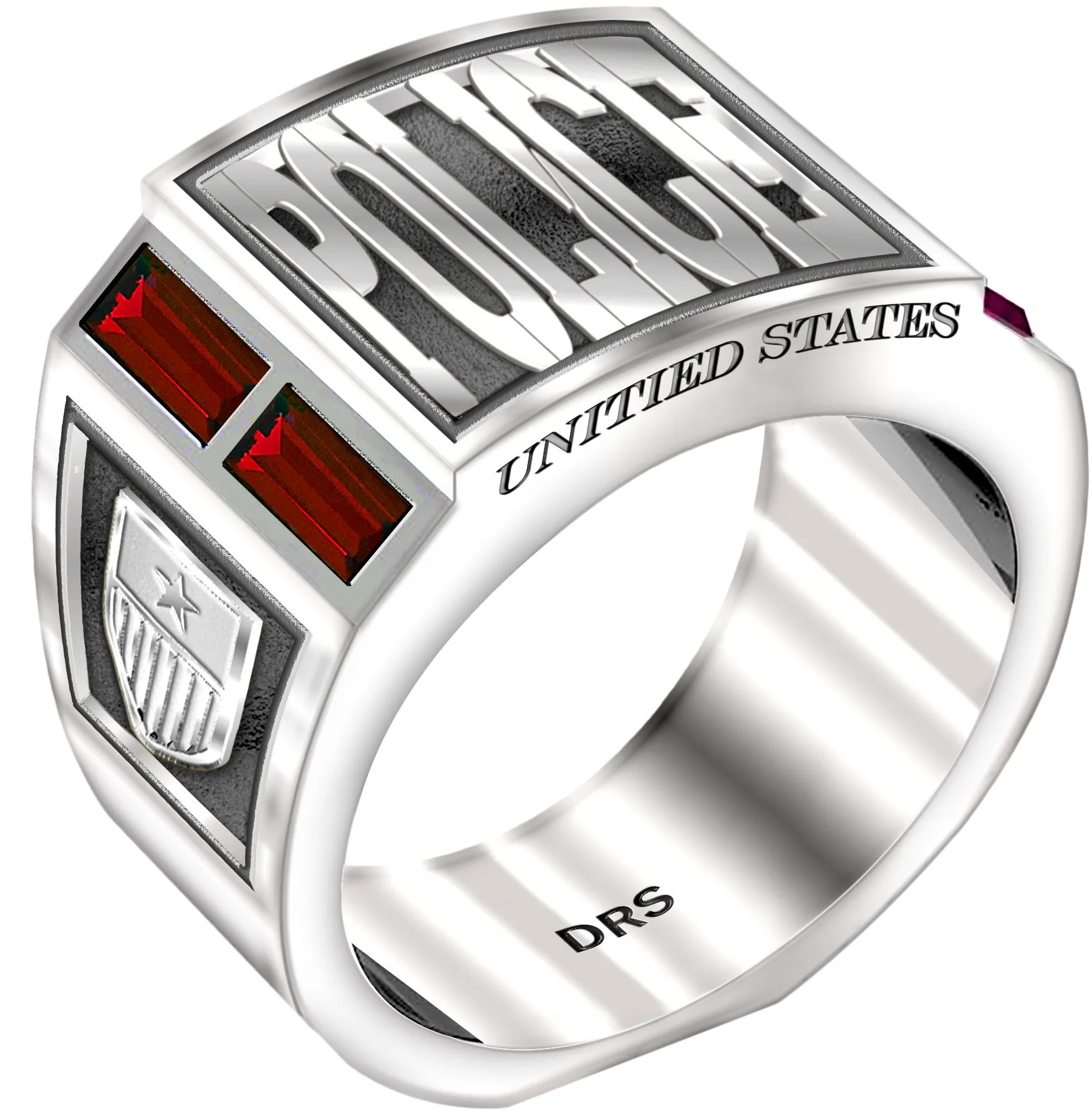 Men's 925 Sterling Silver Simulated Ruby Police Medical Ring