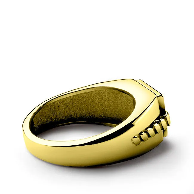 Men's Green Emerald Gemstone and Natural Diamonds 14K Gold Ring