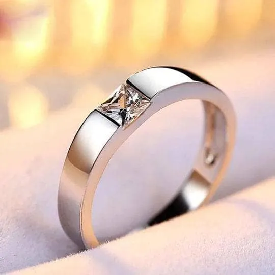 Men's Princess Cut Clear Diamond Wedding Band
