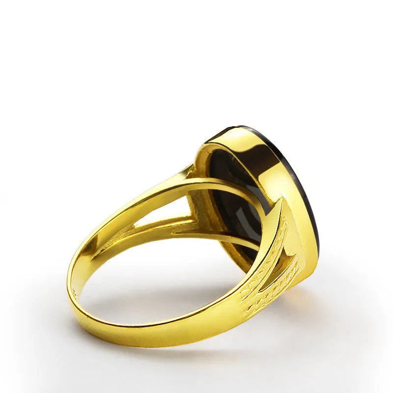 Men's Ring in 10k Yellow Gold with Natural Black Onyx Stone