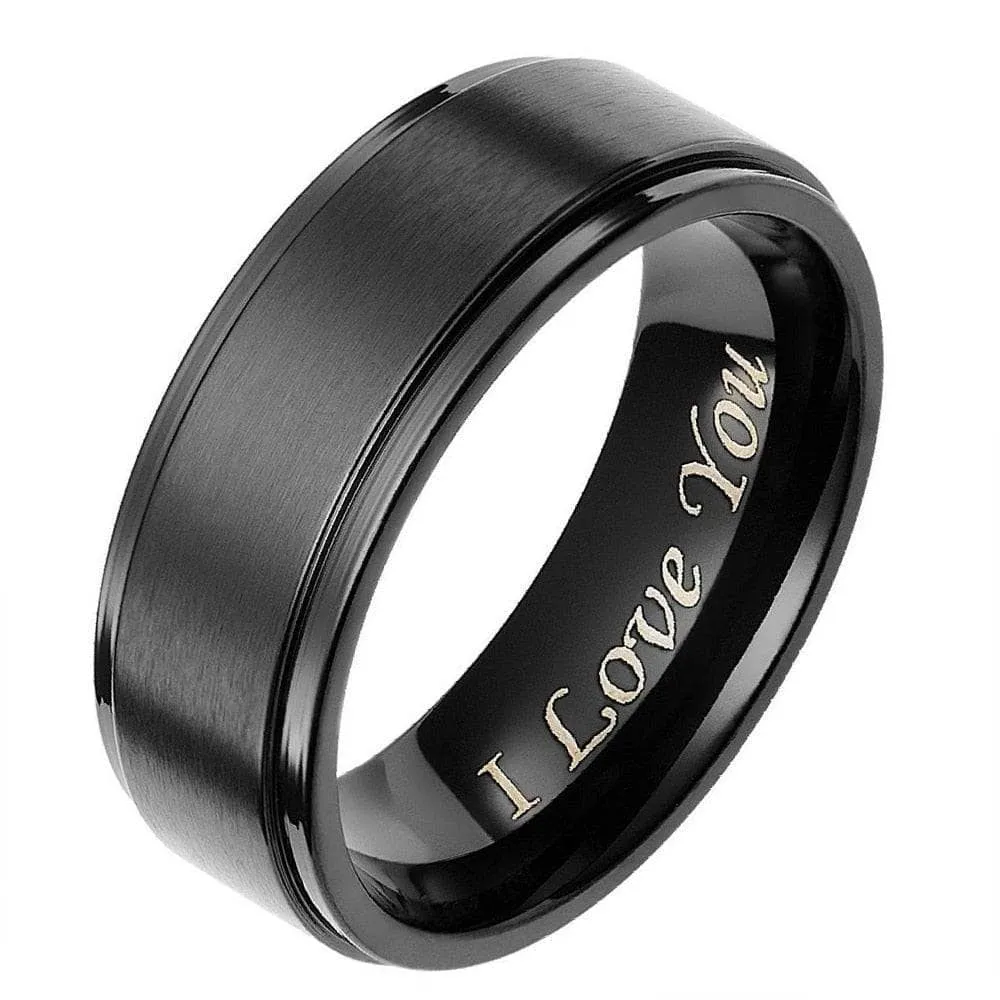 Men's Titanium Wedding Band with "I Love You" Engraving
