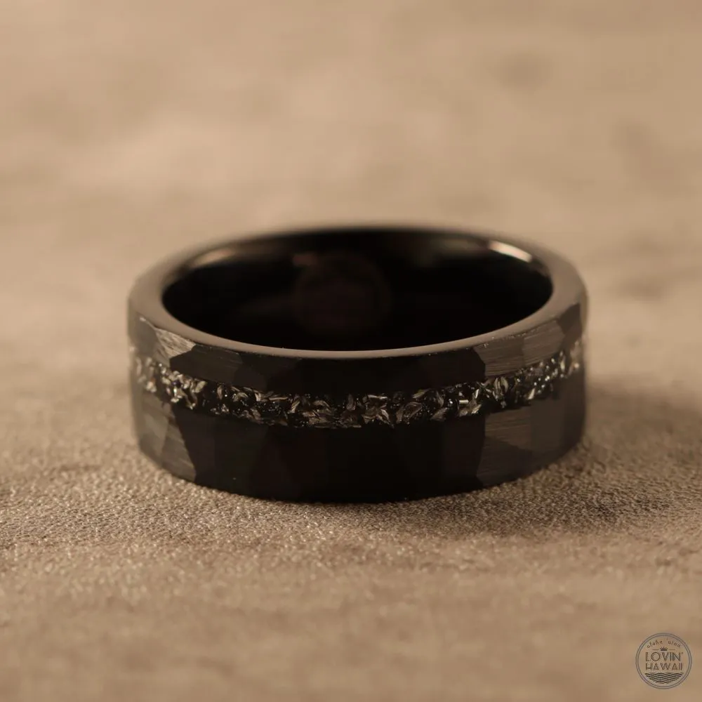 Meteorite Tungsten Ring, Hammered Surface (8mm Width, Comfort  Fit)