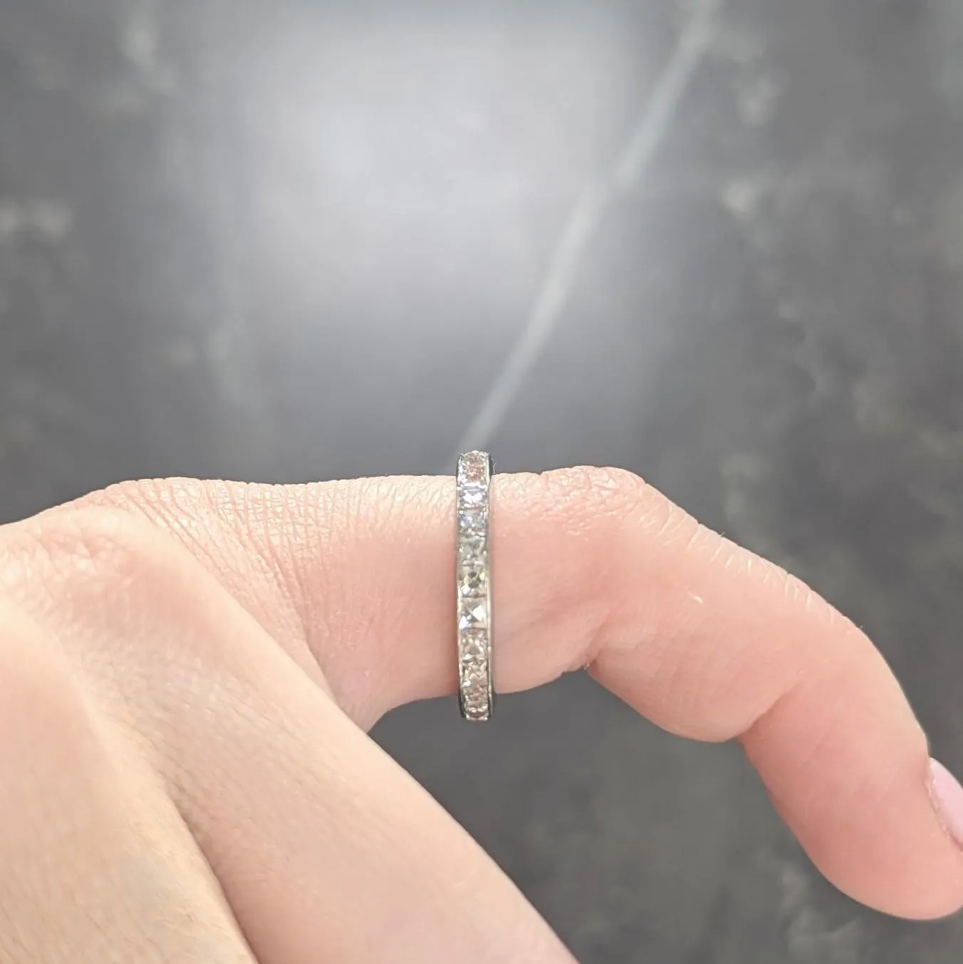 Mid-Century 1.50 CTW French Cut Diamond Platinum Vintage Eternity Wedding Band Ring