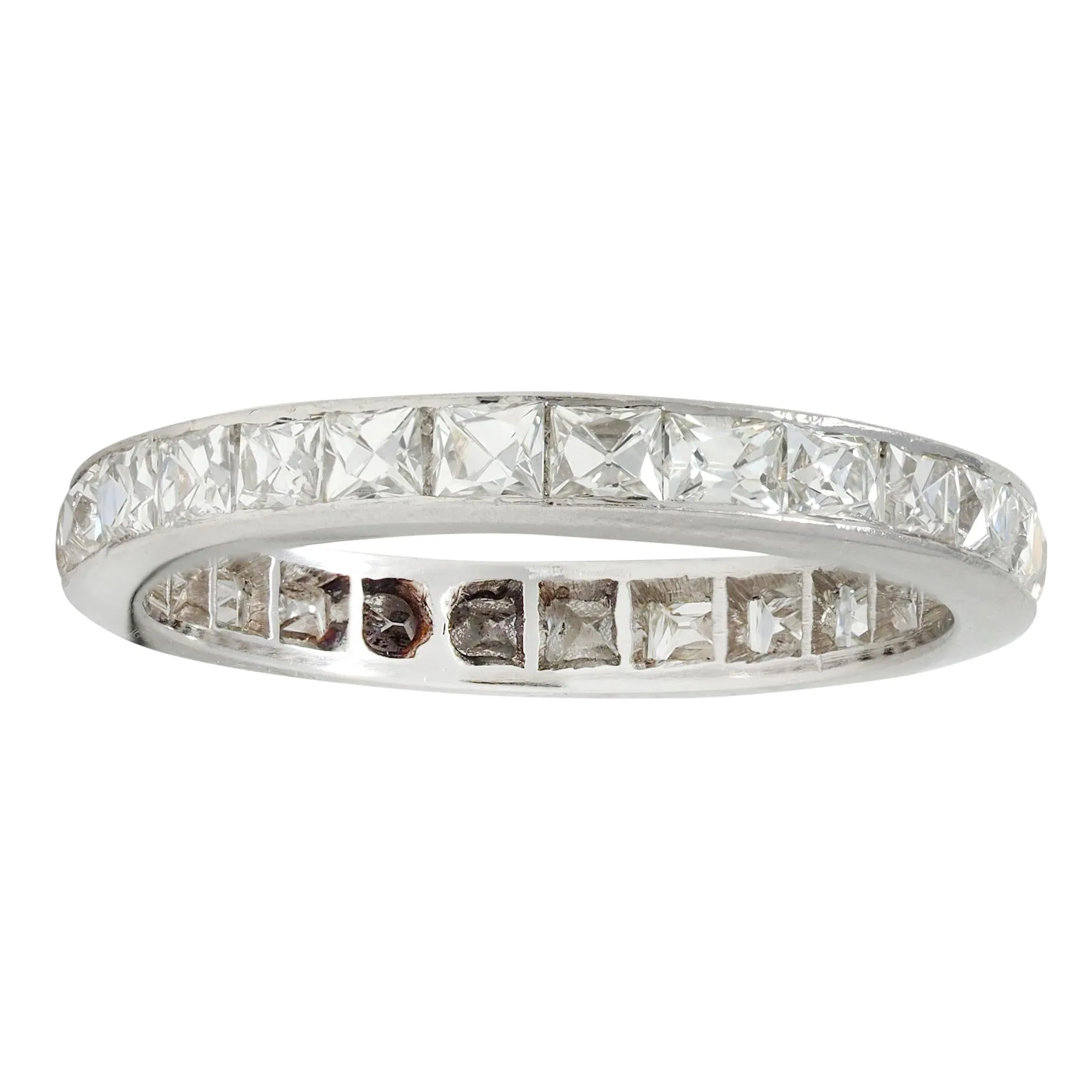 Mid-Century 1.50 CTW French Cut Diamond Platinum Vintage Eternity Wedding Band Ring