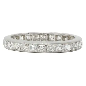 Mid-Century 1.50 CTW French Cut Diamond Platinum Vintage Eternity Wedding Band Ring