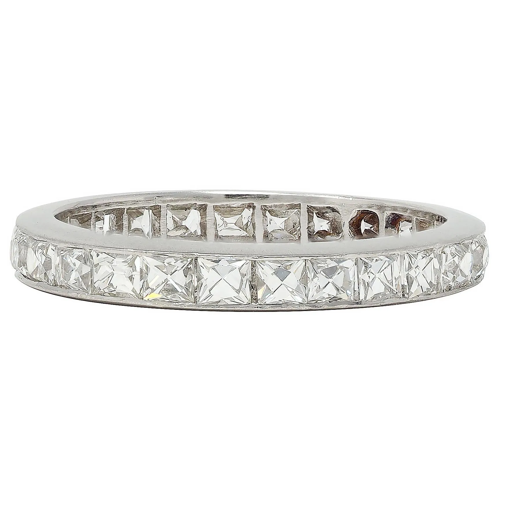 Mid-Century 1.50 CTW French Cut Diamond Platinum Vintage Eternity Wedding Band Ring