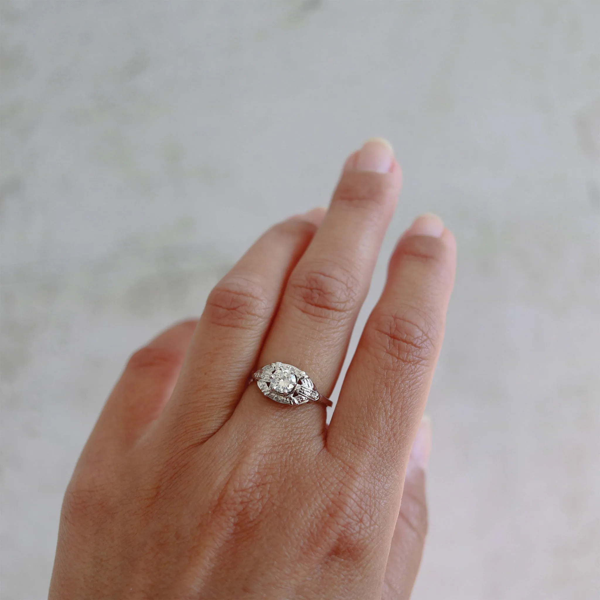 Mid-Century Gold Filigree & Old European Cut Diamond Ring