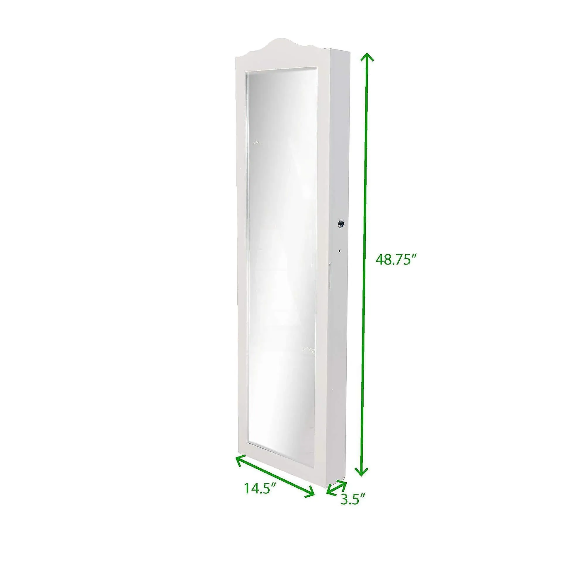 Mind Reader HMLED14-WHT Hanging Cabinet, 14 LED Lights, Wall Mounted Jewelry Armoire Organizer with Mirror 2 Drawers, Necklaces, Rings, Earrings, Bracelets, White