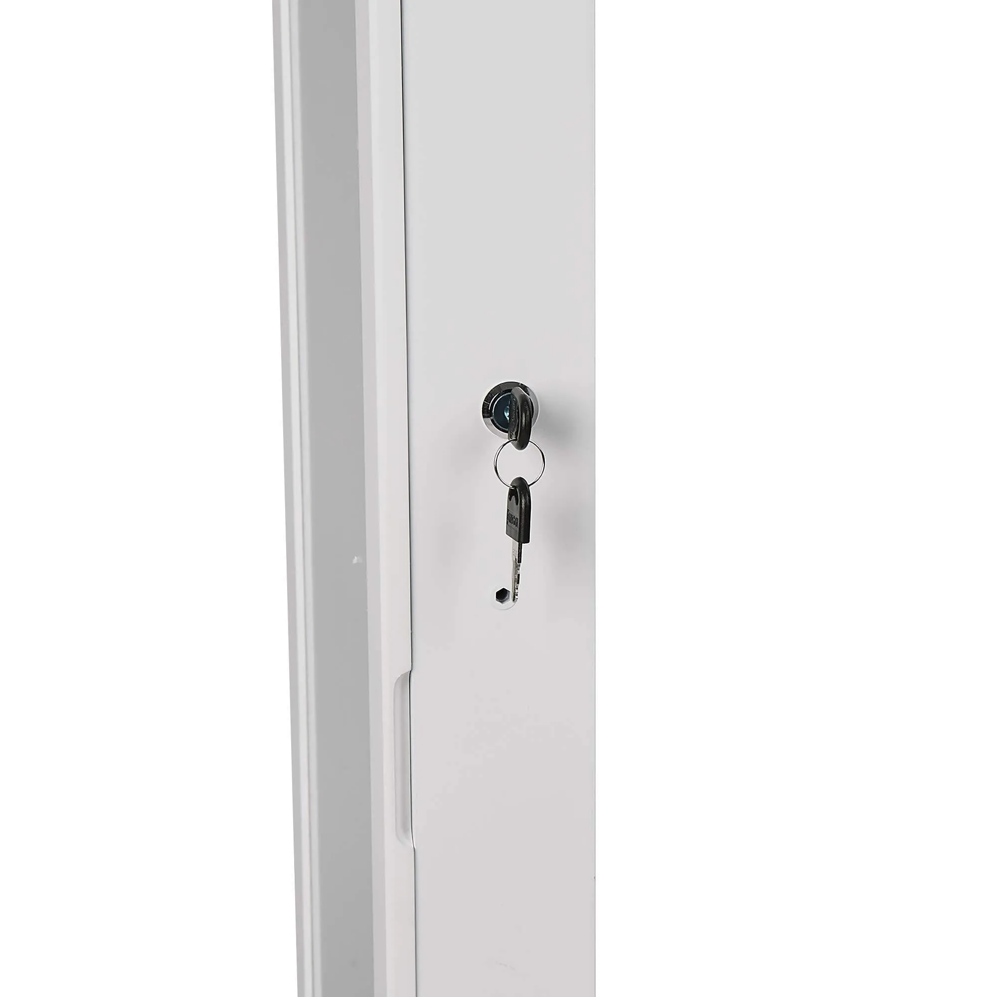 Mind Reader HMLED14-WHT Hanging Cabinet, 14 LED Lights, Wall Mounted Jewelry Armoire Organizer with Mirror 2 Drawers, Necklaces, Rings, Earrings, Bracelets, White