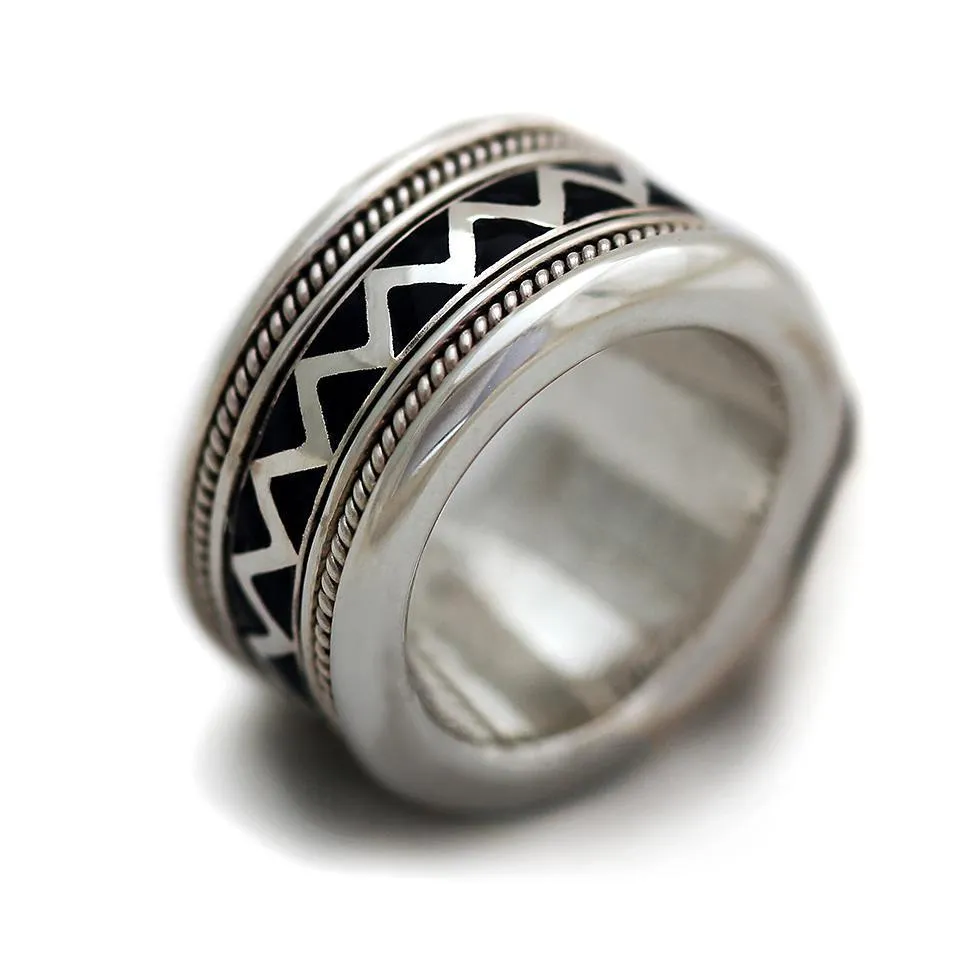 Misti- mens wide wedding bands, black stone