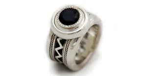 Misti- mens wide wedding bands, black stone