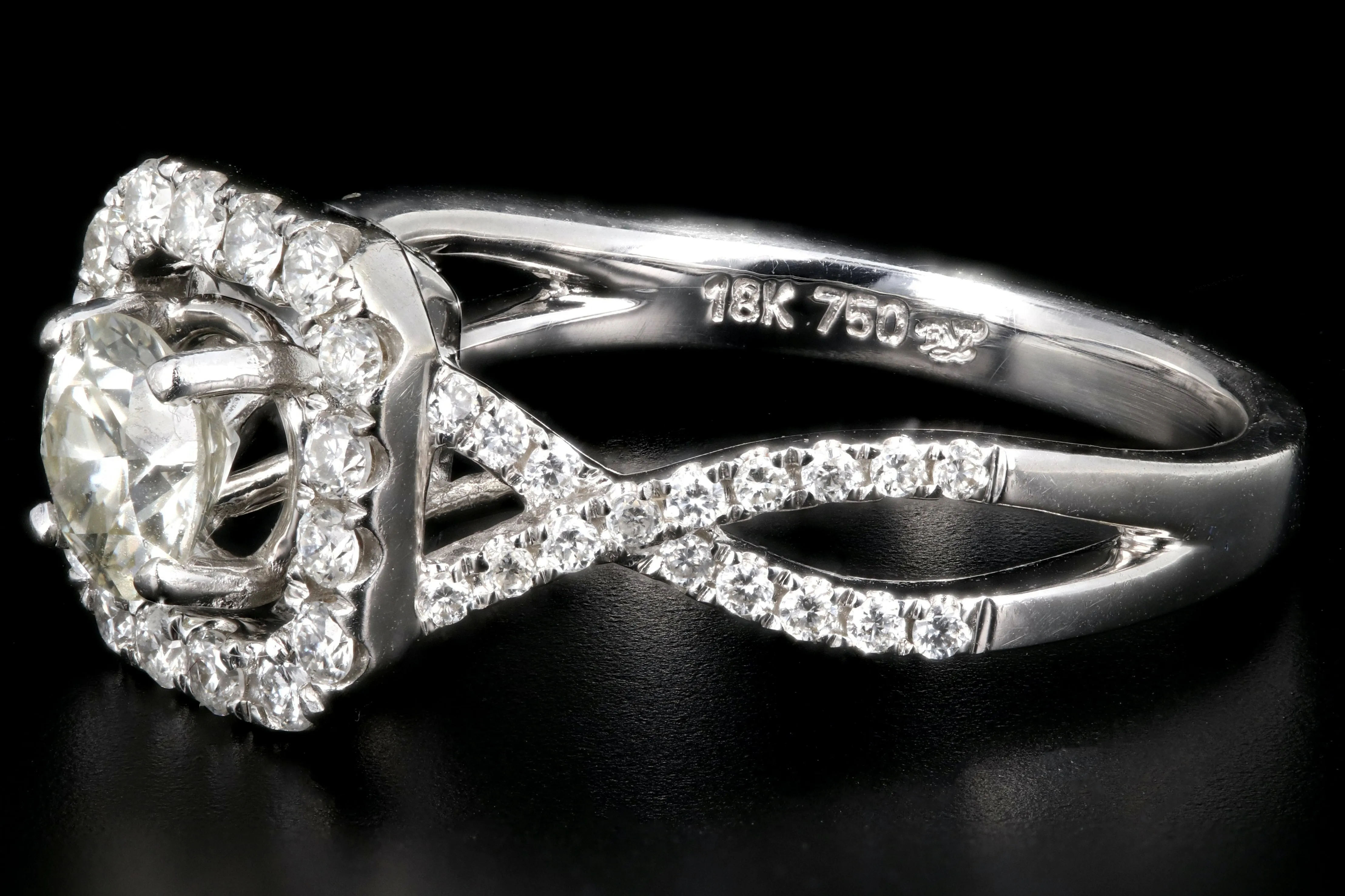 Modern 18K White Gold .56CT Old European Cut Diamond Engagement Ring