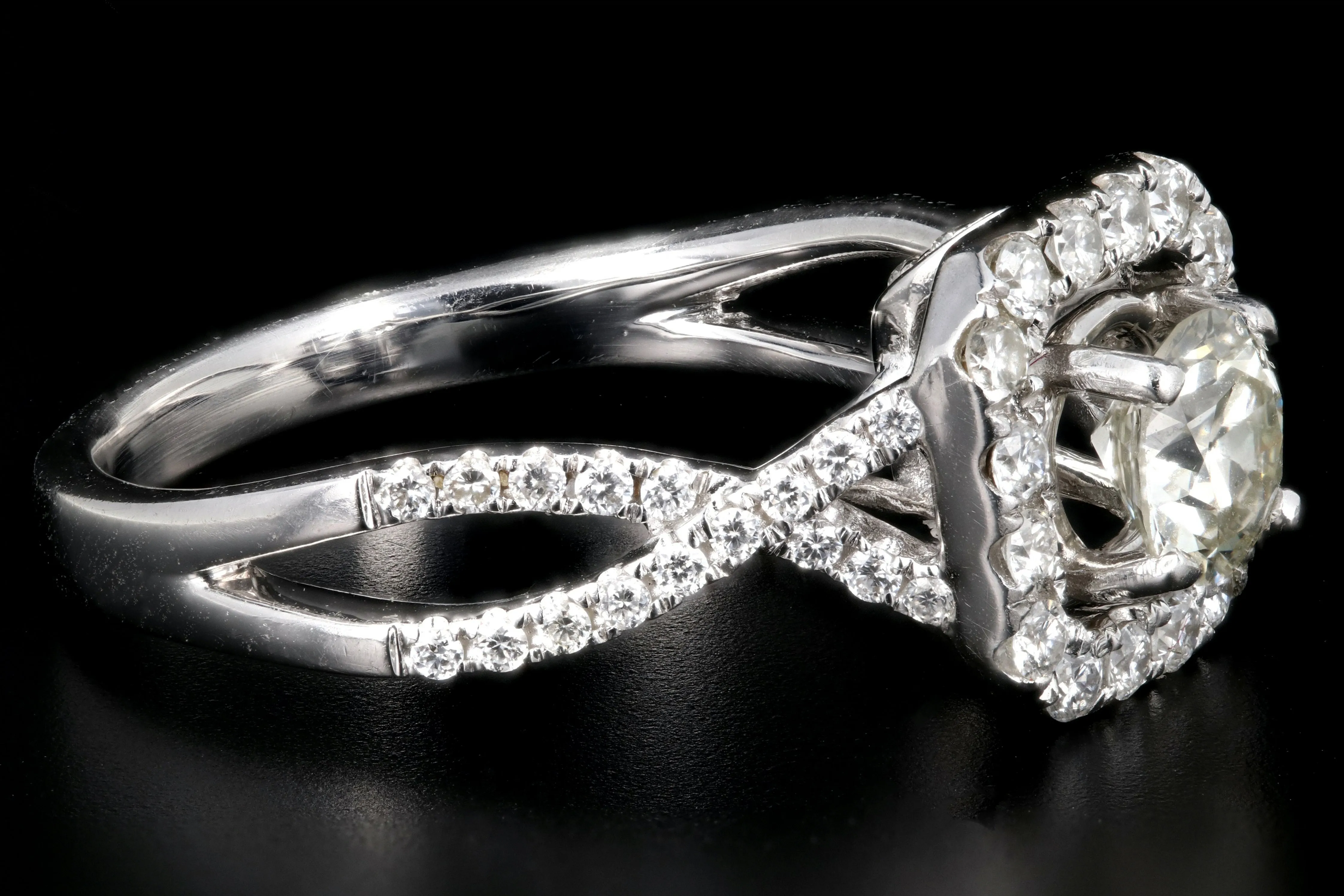 Modern 18K White Gold .56CT Old European Cut Diamond Engagement Ring