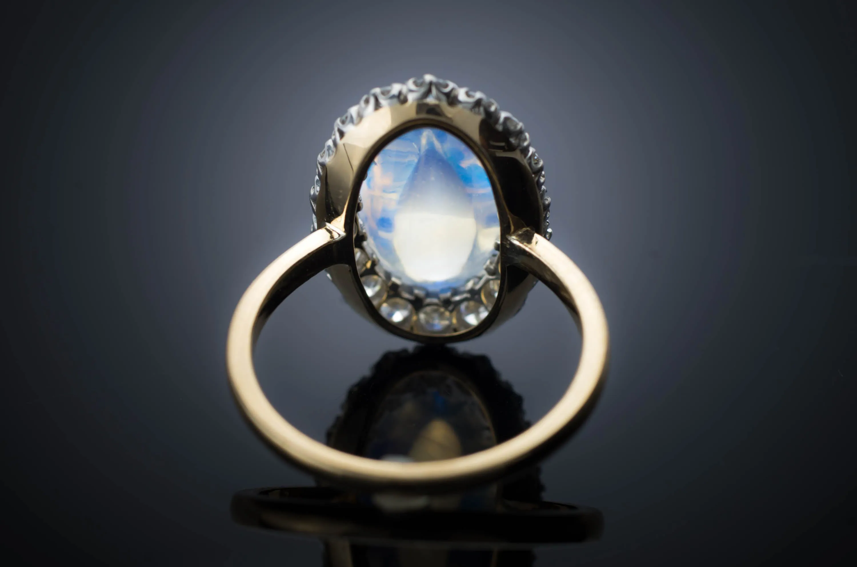 MOONSTONE AND DIAMOND HALO RING