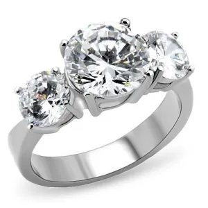 MT861 - High polished (no plating) Stainless Steel Ring Past, Present and Future Memory Ring - Large Crystals - Newest - April Birthstone