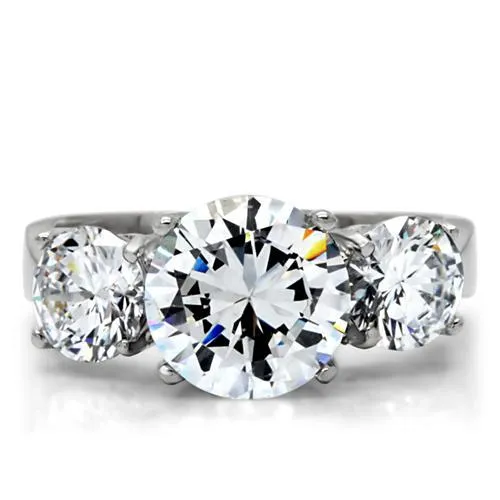 MT861 - High polished (no plating) Stainless Steel Ring Past, Present and Future Memory Ring - Large Crystals - Newest - April Birthstone
