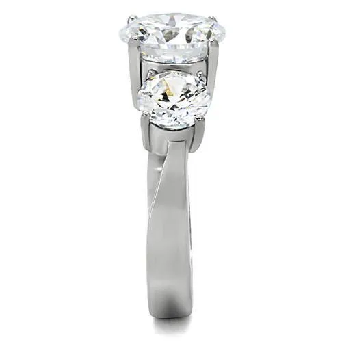 MT861 - High polished (no plating) Stainless Steel Ring Past, Present and Future Memory Ring - Large Crystals - Newest - April Birthstone