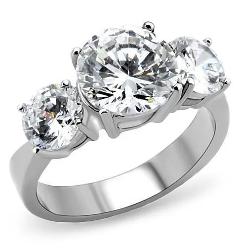 MT861 - High polished (no plating) Stainless Steel Ring Past, Present and Future Memory Ring - Large Crystals - Newest - April Birthstone