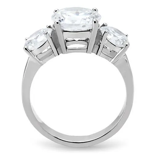 MT861 - High polished (no plating) Stainless Steel Ring Past, Present and Future Memory Ring - Large Crystals - Newest - April Birthstone