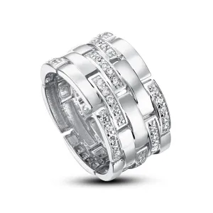 Multi-Row Pave Diamond Interlocking Wedding Band