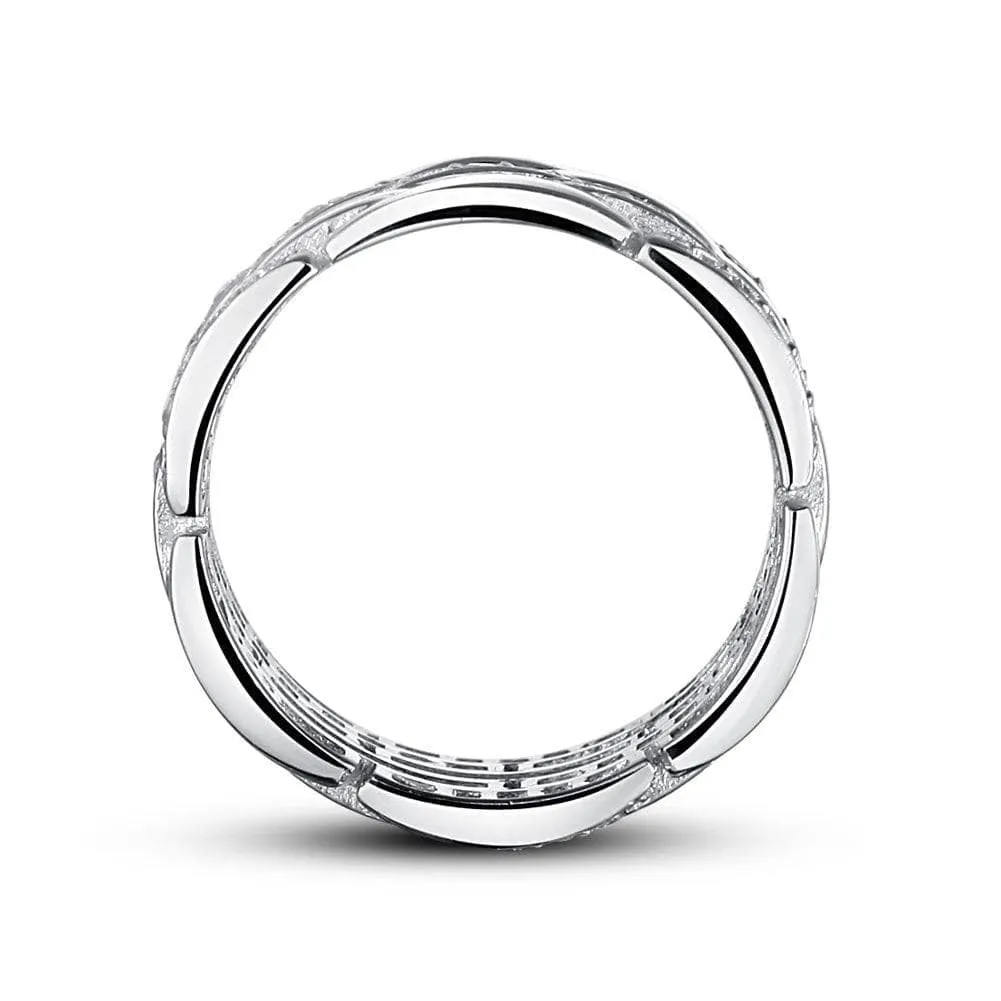 Multi-Row Pave Diamond Interlocking Wedding Band