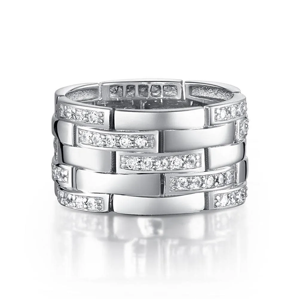 Multi-Row Pave Diamond Interlocking Wedding Band