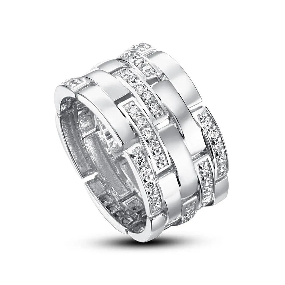 Multi-Row Pave Diamond Interlocking Wedding Band