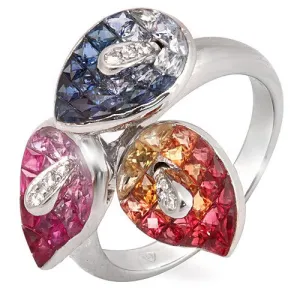 Multicolor Sapphire And Diamond Ring, 18k White Gold