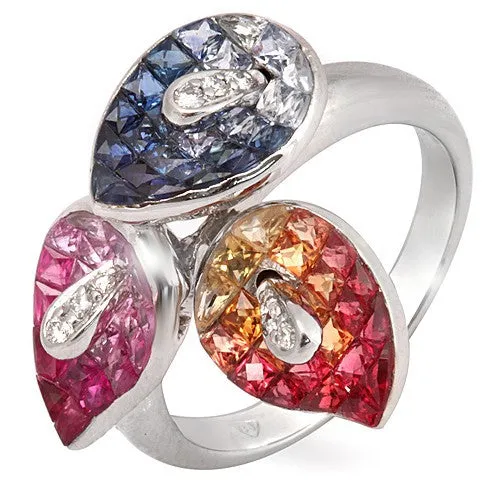 Multicolor Sapphire And Diamond Ring, 18k White Gold