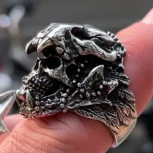Mythical Jaguar Native American Skull Ring (#202)