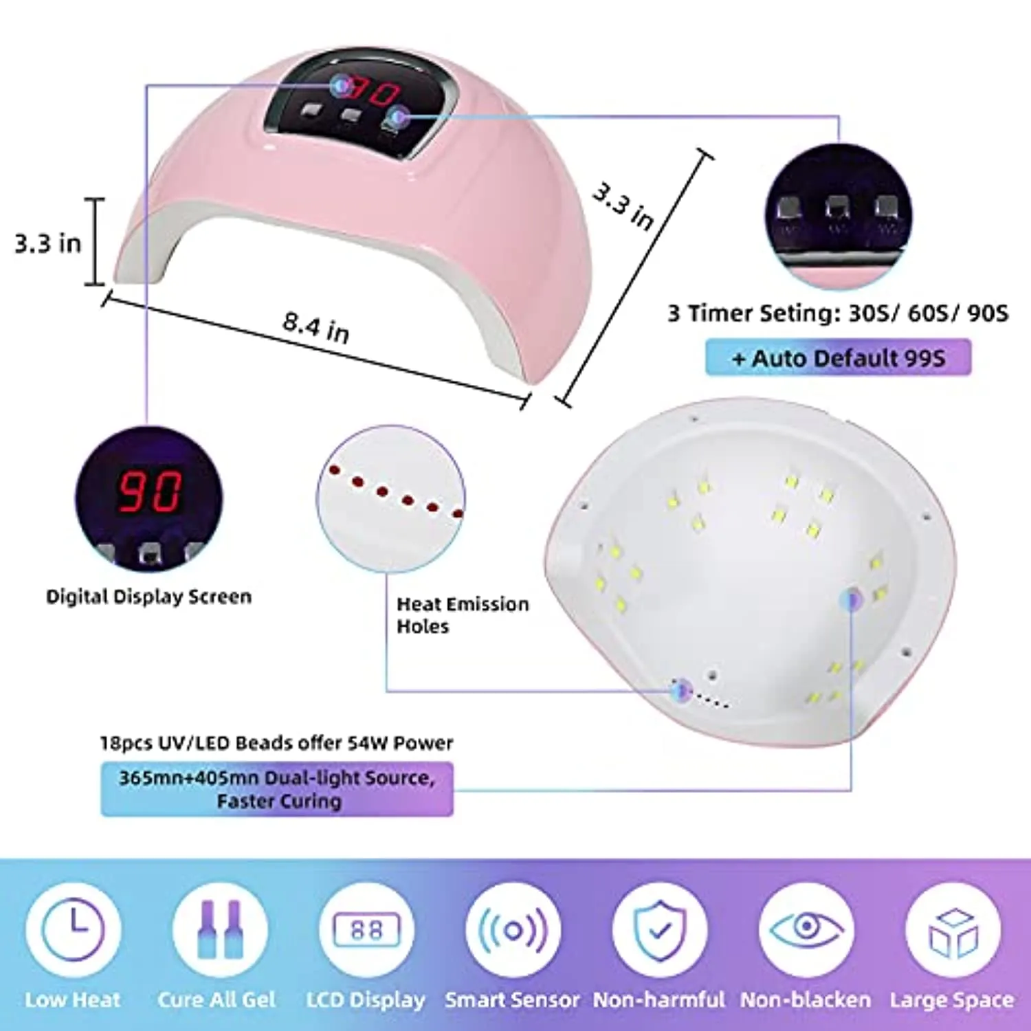 Nail Kit with Electric Nail Drill UV LED Nail Lamp, 54W UV Nail Dryer Light Manicure Pen Polishing Tools, False Nail Tips Nail Files Starter Set Acrylic Nail Art Supplies for Beginner with Everything