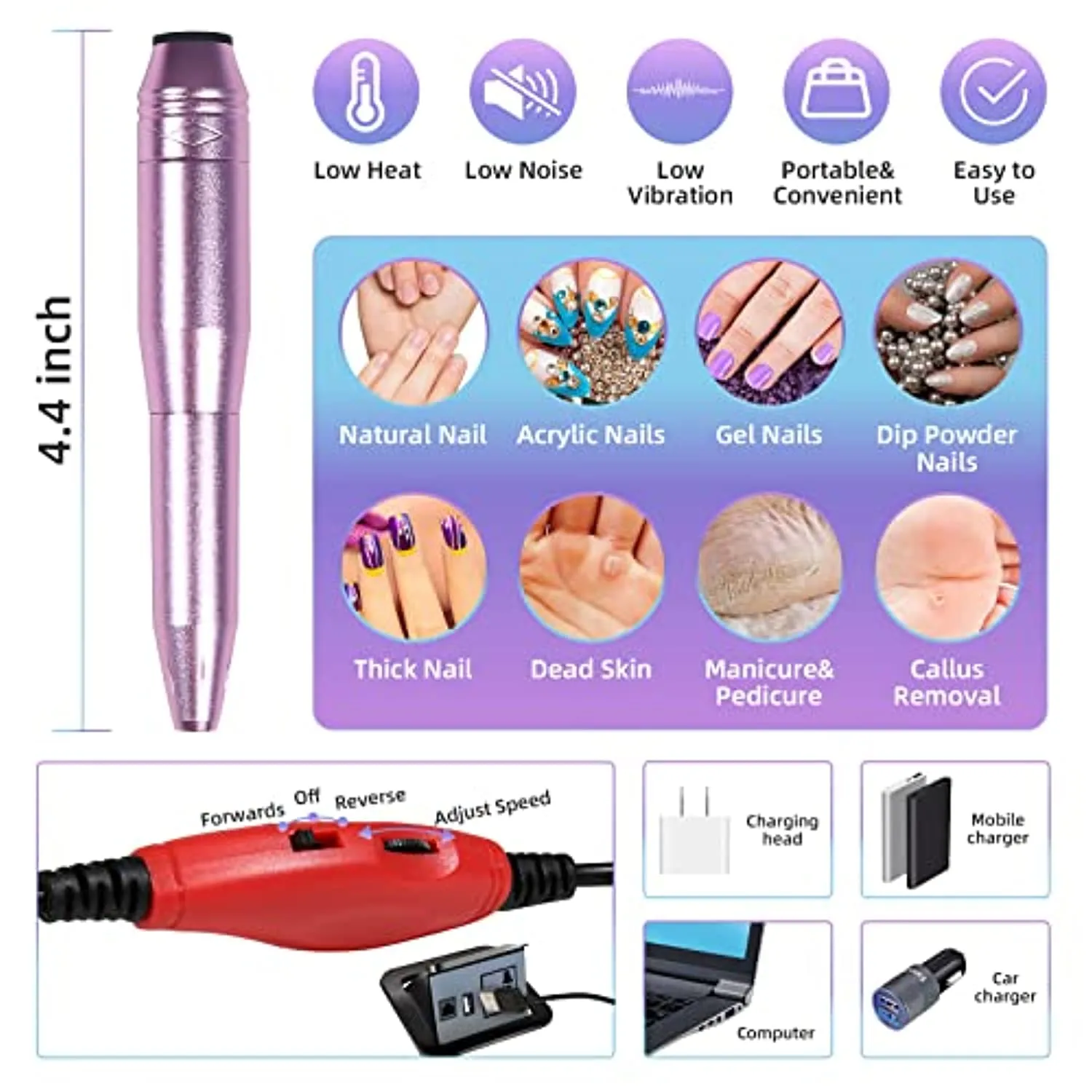 Nail Kit with Electric Nail Drill UV LED Nail Lamp, 54W UV Nail Dryer Light Manicure Pen Polishing Tools, False Nail Tips Nail Files Starter Set Acrylic Nail Art Supplies for Beginner with Everything