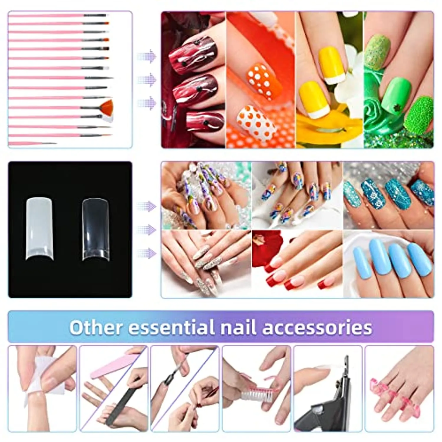 Nail Kit with Electric Nail Drill UV LED Nail Lamp, 54W UV Nail Dryer Light Manicure Pen Polishing Tools, False Nail Tips Nail Files Starter Set Acrylic Nail Art Supplies for Beginner with Everything