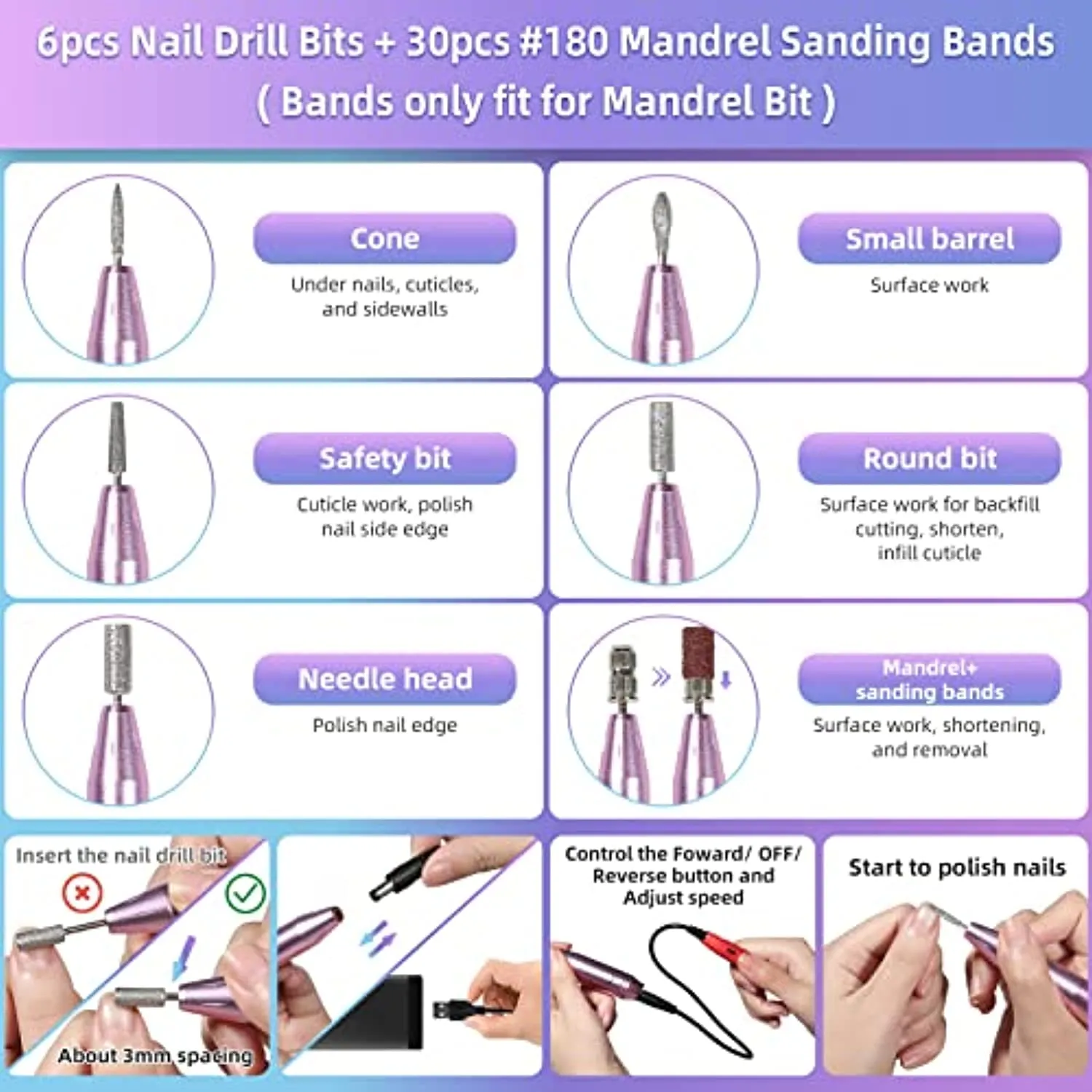 Nail Kit with Electric Nail Drill UV LED Nail Lamp, 54W UV Nail Dryer Light Manicure Pen Polishing Tools, False Nail Tips Nail Files Starter Set Acrylic Nail Art Supplies for Beginner with Everything