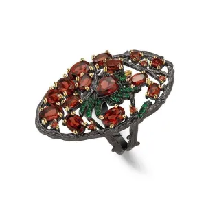 Natural Red Garnet Flower Buds Bird Rings