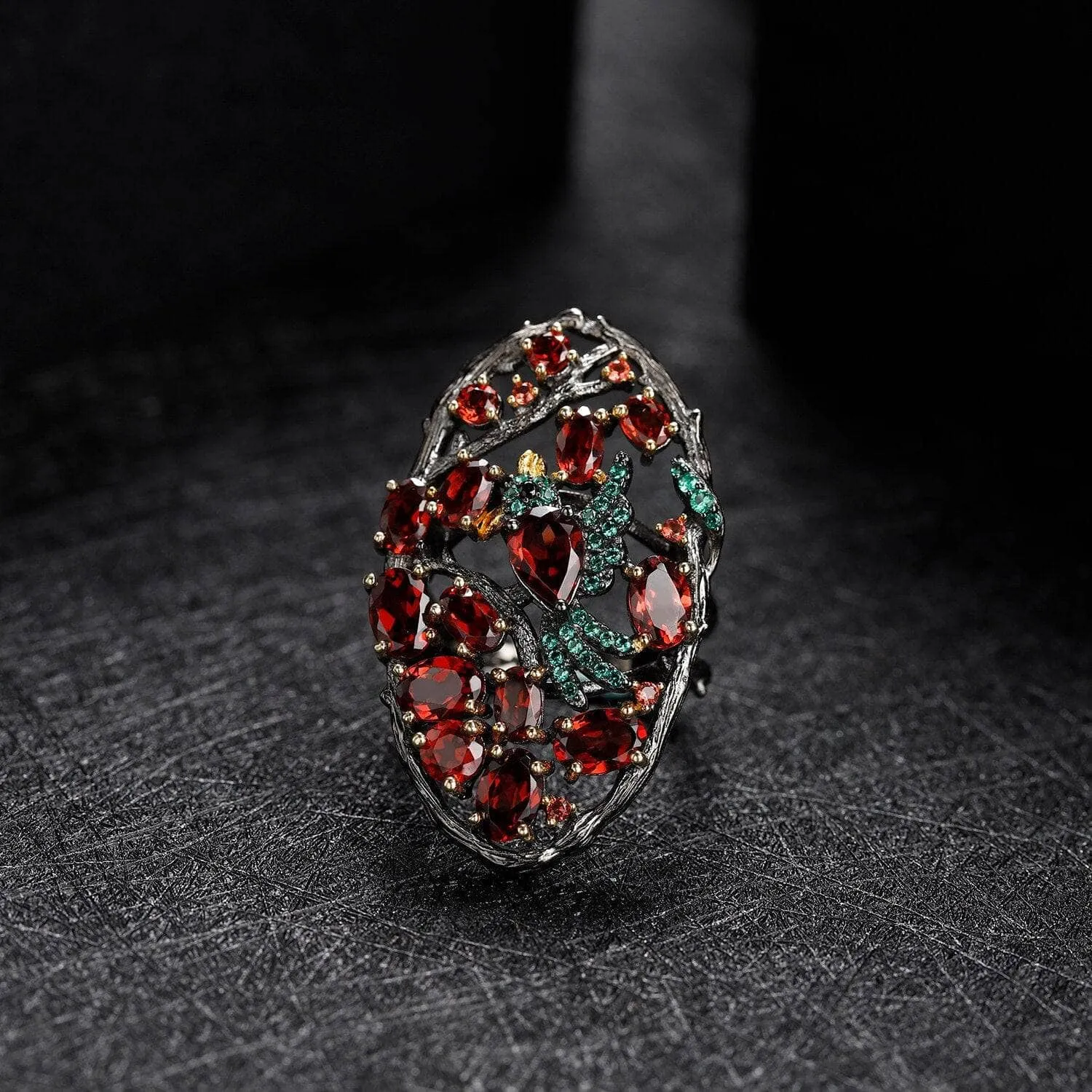 Natural Red Garnet Flower Buds Bird Rings