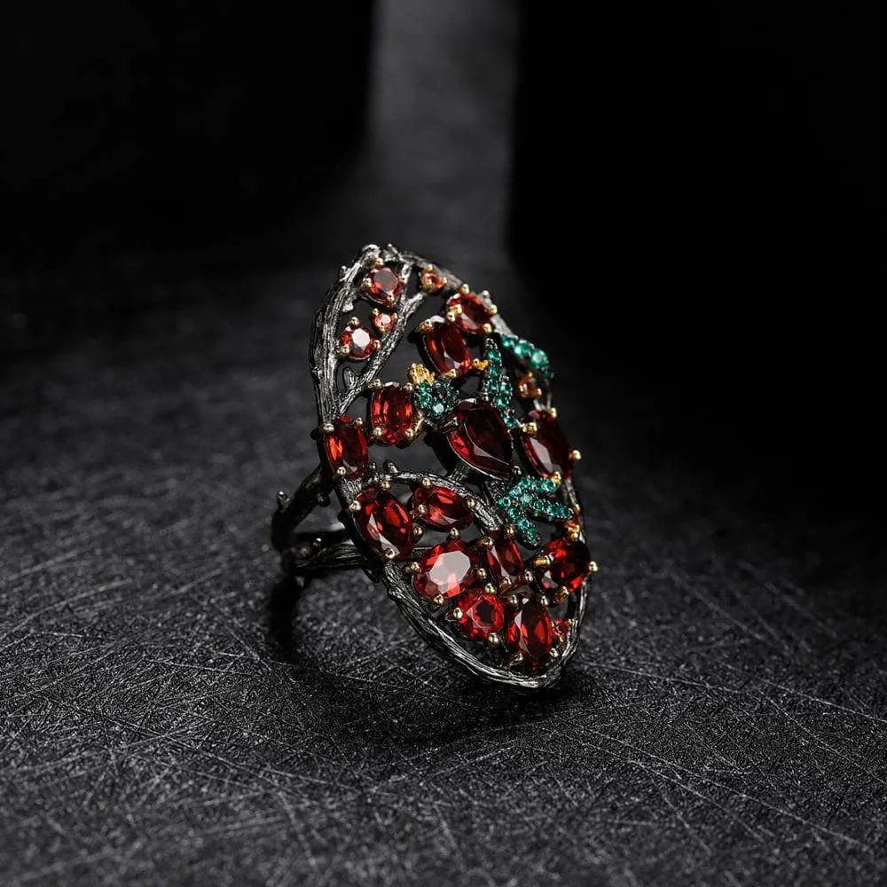 Natural Red Garnet Flower Buds Bird Rings