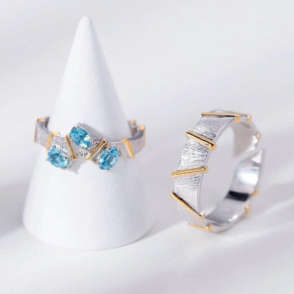 Natural Swiss Blue Topaz Cross Adjustable Couple Rings