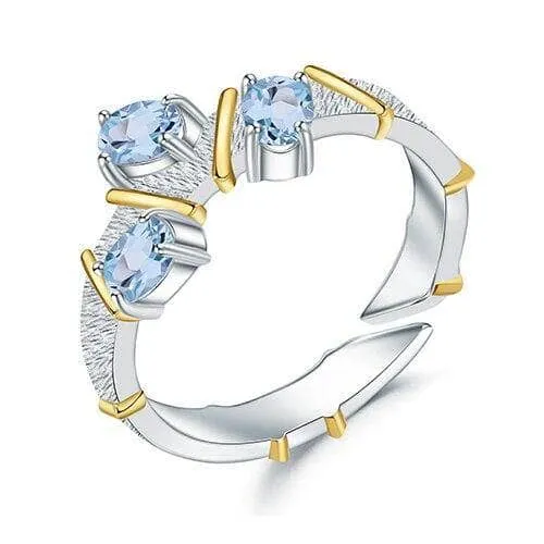 Natural Swiss Blue Topaz Cross Adjustable Couple Rings