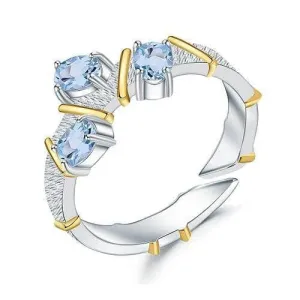 Natural Swiss Blue Topaz Cross Adjustable Couple Rings