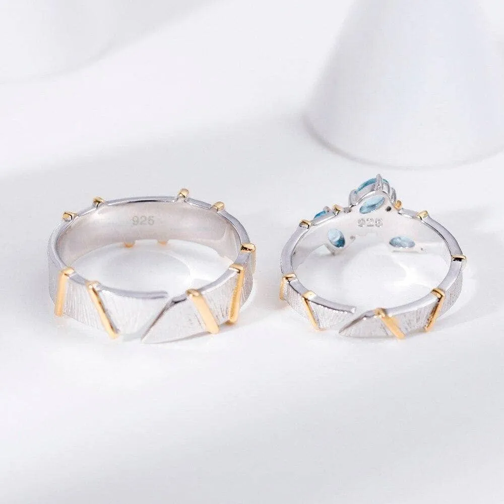 Natural Swiss Blue Topaz Cross Adjustable Couple Rings